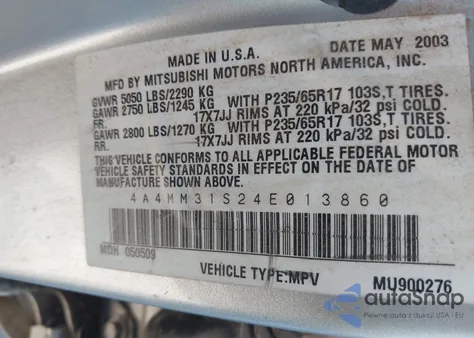 2004 Mitsubishi Endeavor Xls from USA, damaged, VIN 4A4MM31S24E013860